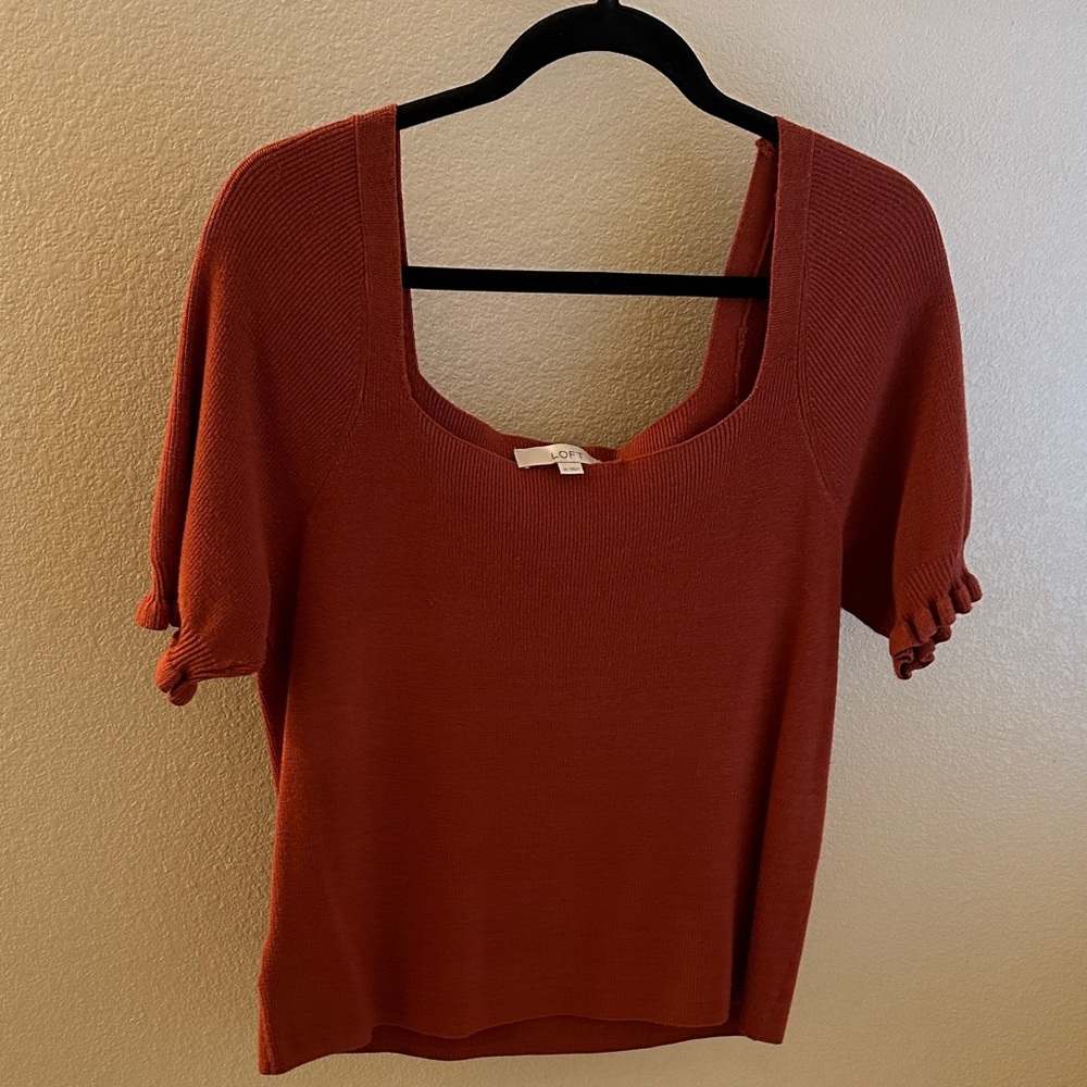 LOFT Rust Square Neck Short Sleeve Top